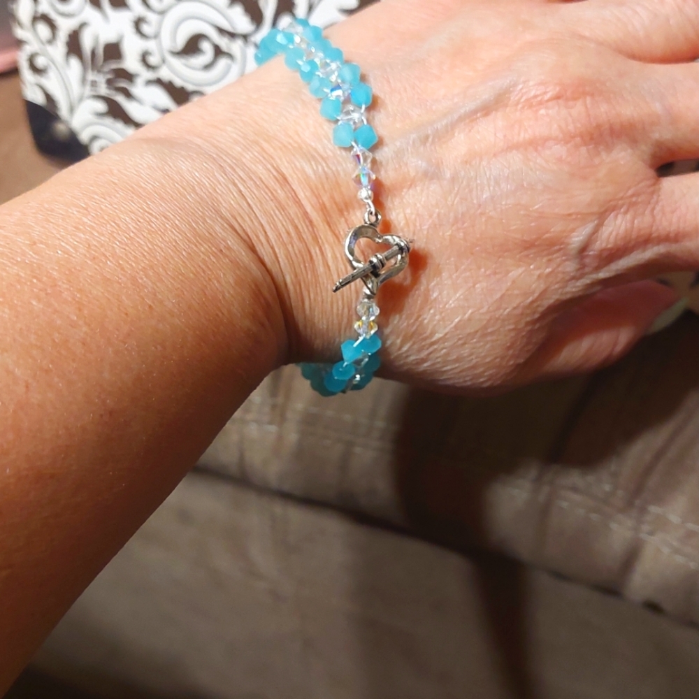 Swarovski Crystal Crocheted Handmade Bracelet/Ankelet Ice Blue 💘 Lockett